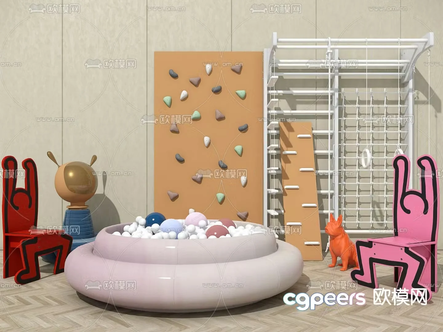 Modern children’s climbing ocean pool play structure 3d model