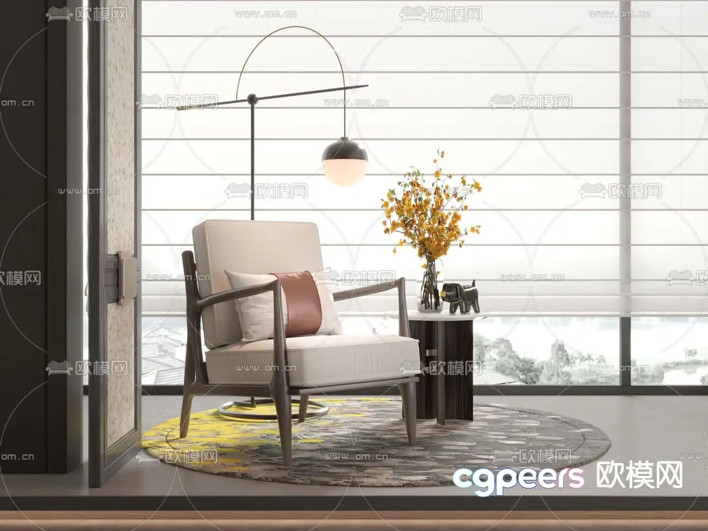 New Chinese style leisure sofa fabric leisure sofa 3d model