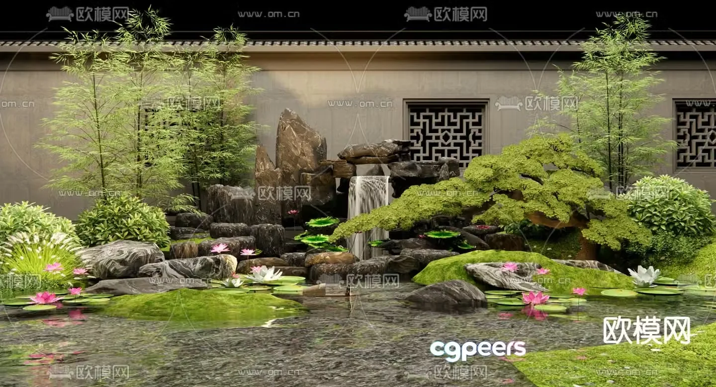 New Chinese style dry landscape rockery sketch 3D model
