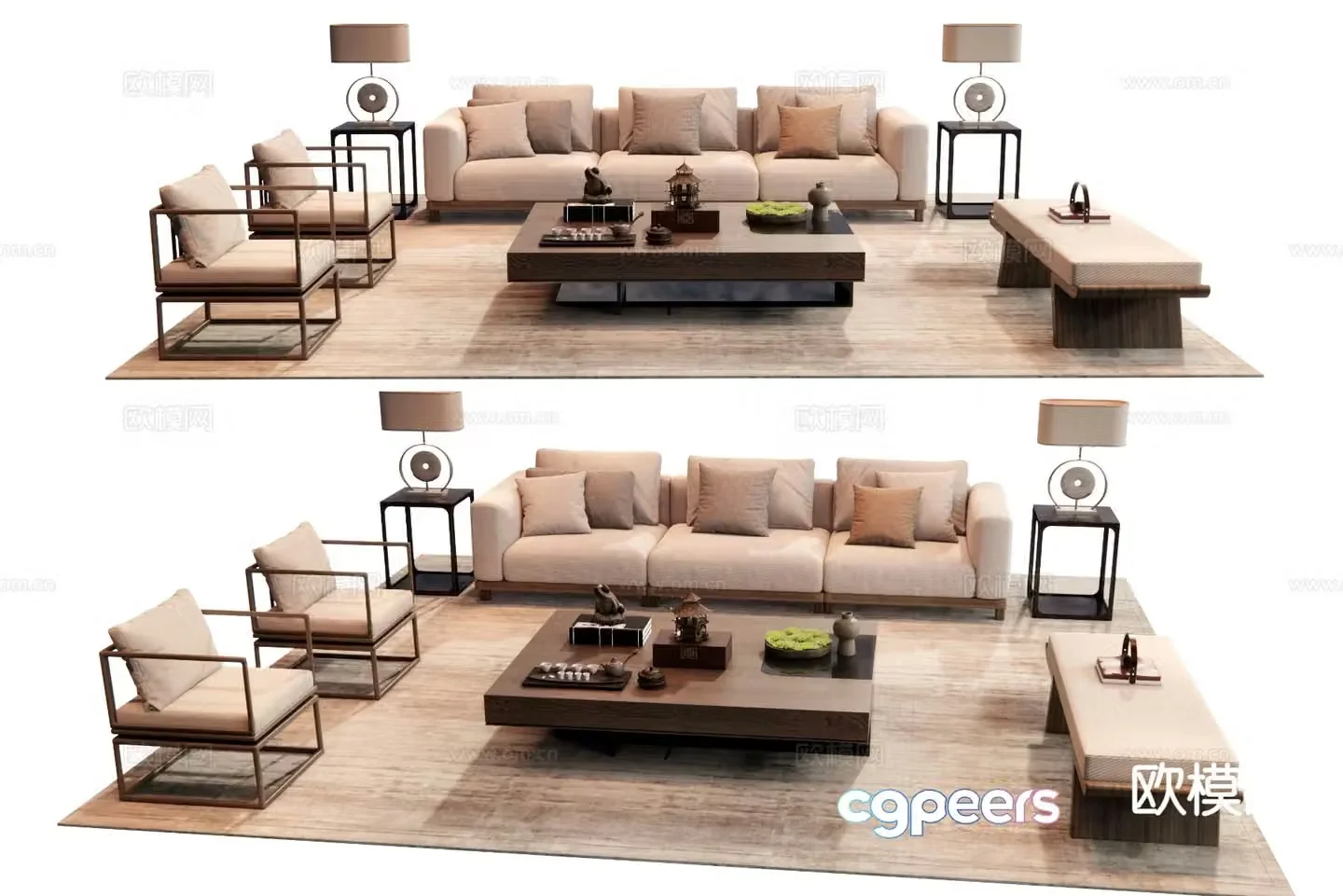 New Chinese style sofa modular sofa 3d model
