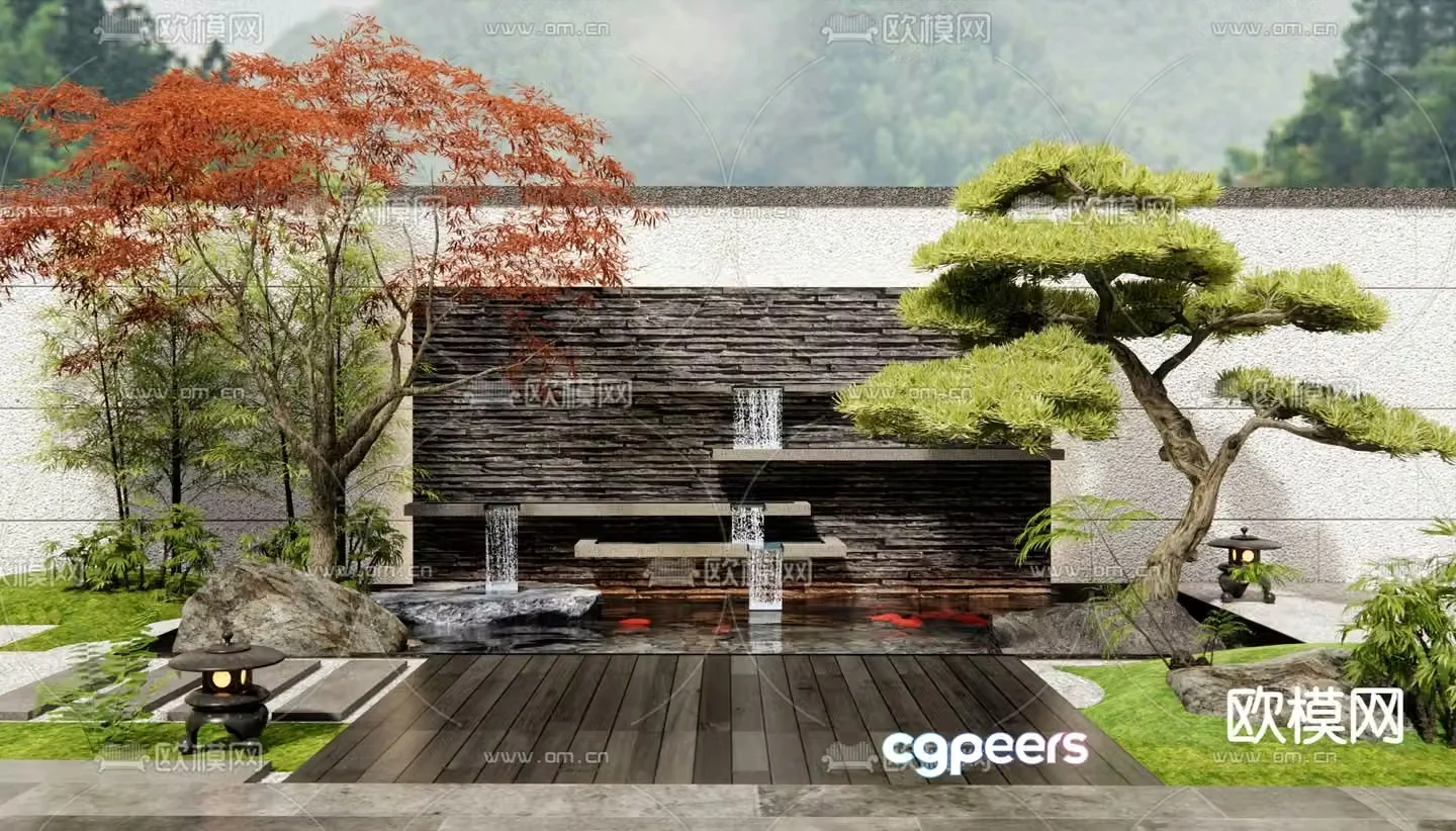 New Chinese style water feature wall falling water landscape 3D model