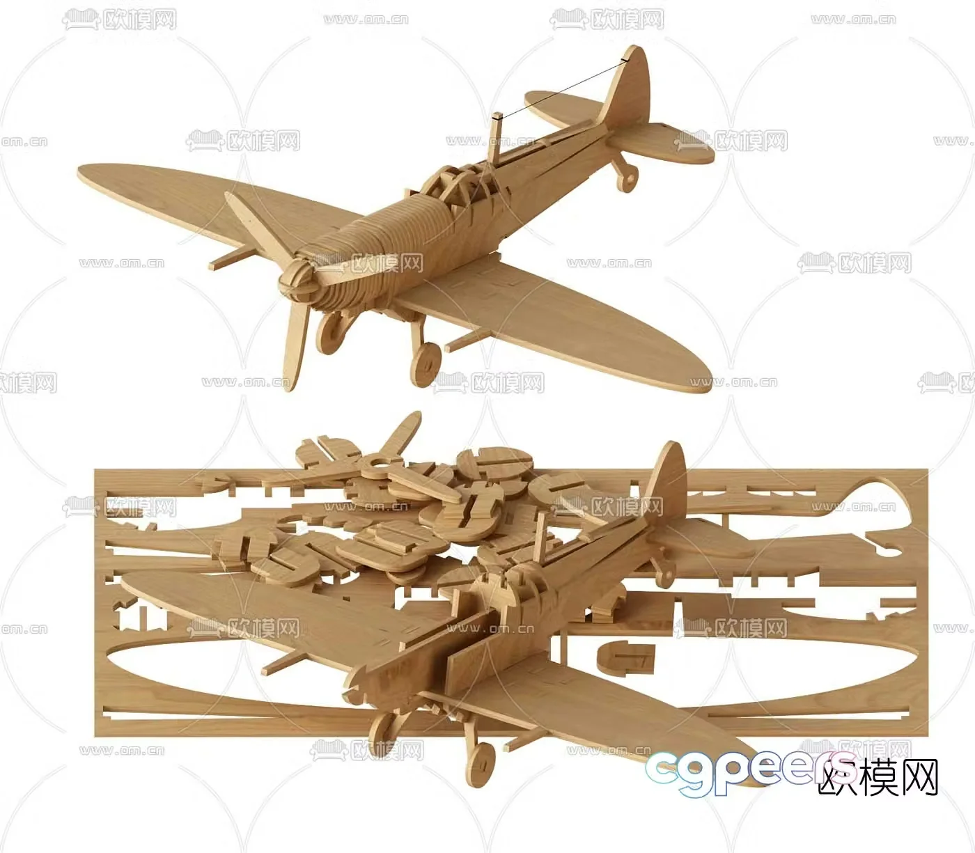Modern building block assembled airplane toy 3D model