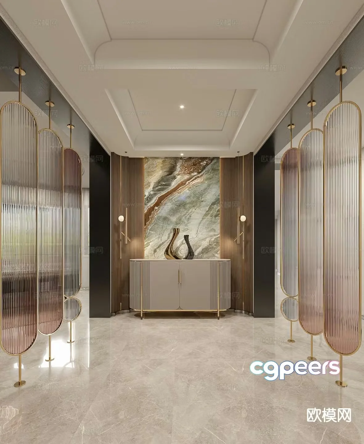 Light luxury entrance hall decorative entrance aisle 3D model