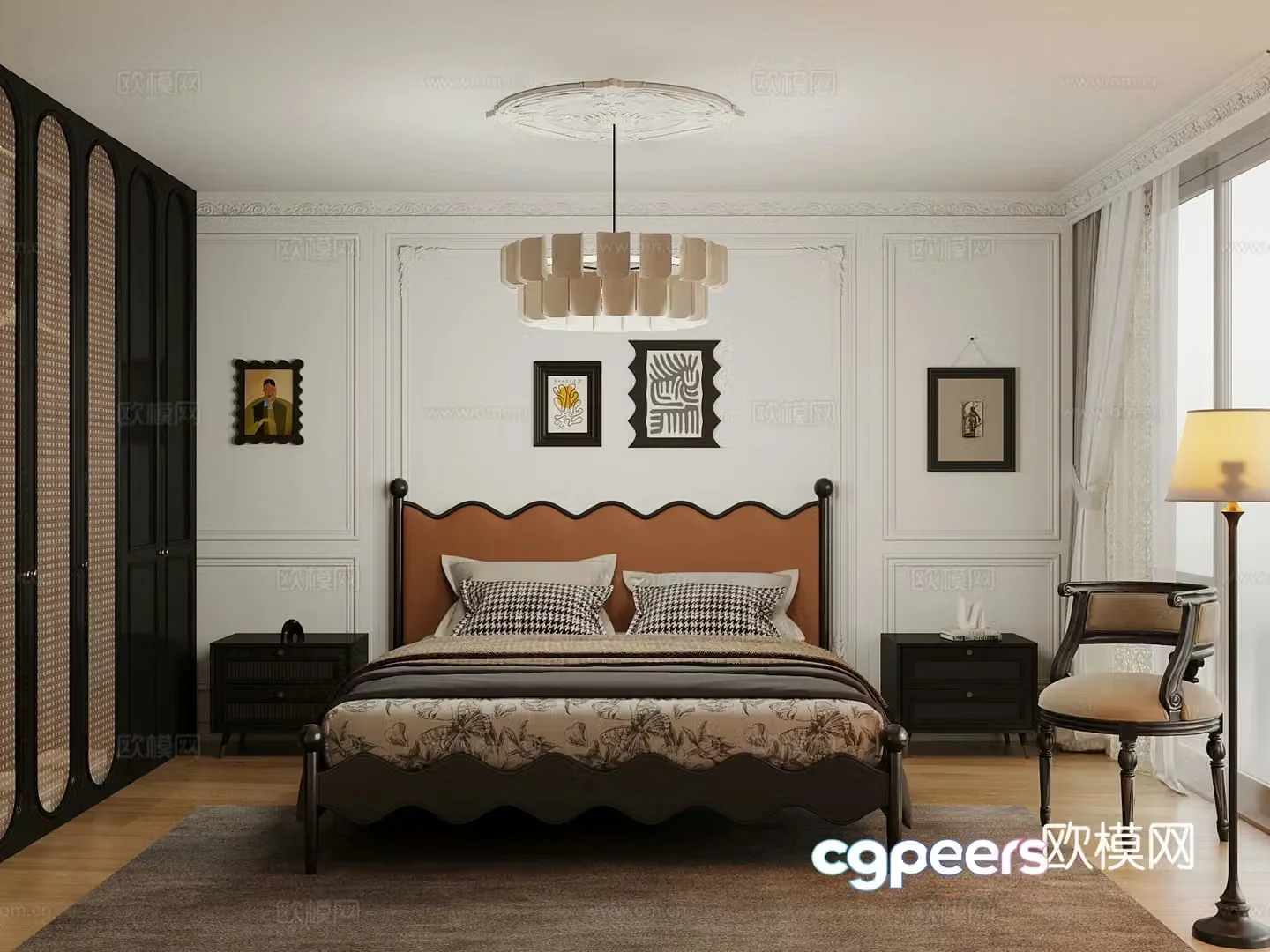 French bedroom master bedroom wardrobe bedside table decoration 3d model