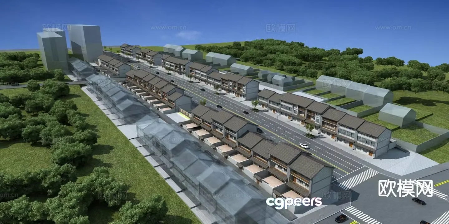 Aerial view of the ancient town 3D model of self-built house