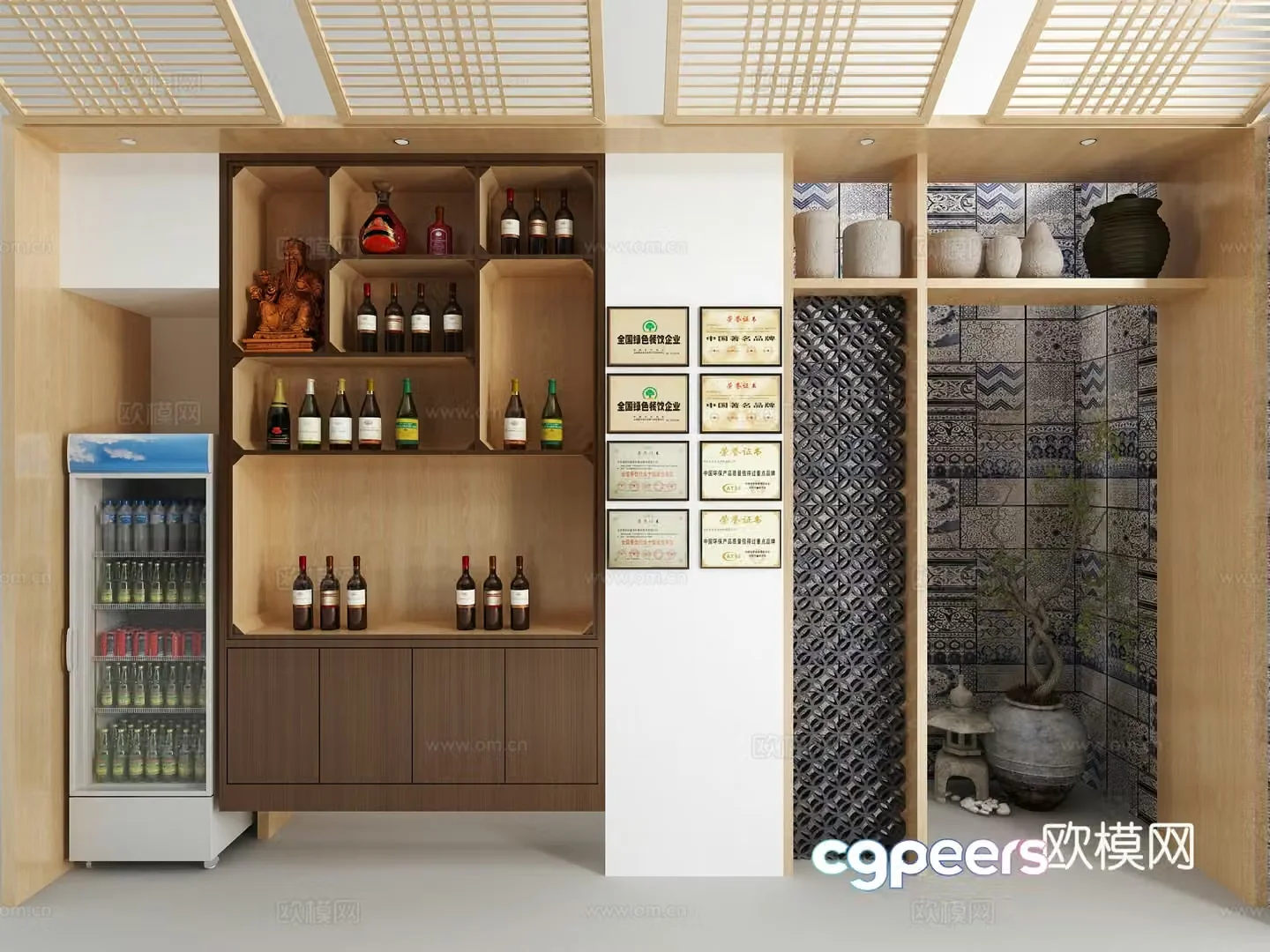 Chinese style bar wine cabinet 3D model