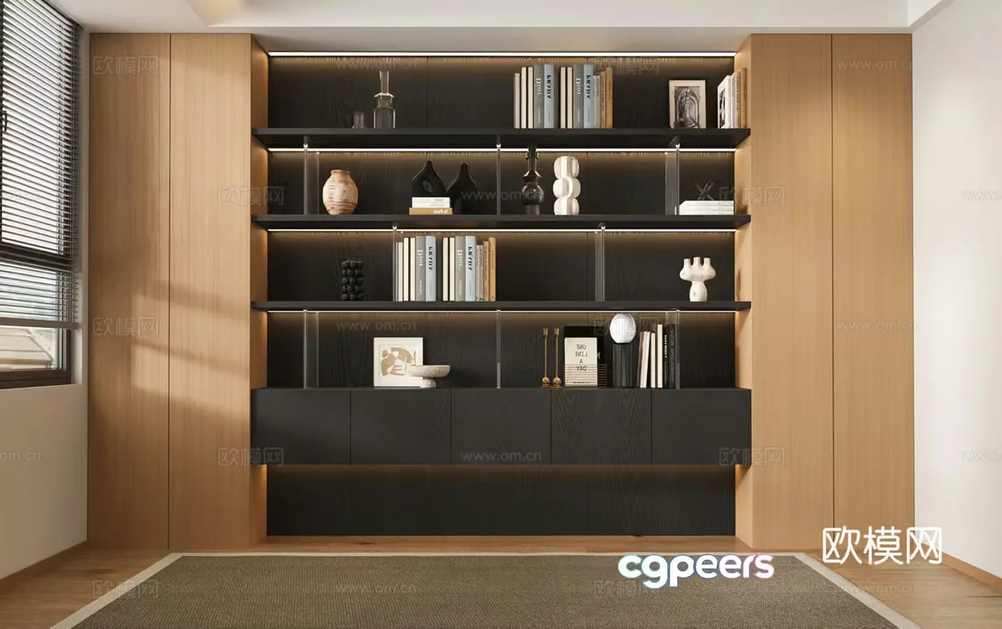 Modern bookcase wall-full bookcase multi-function bookcase solid wood decorative cabinet display cabinet 3D model