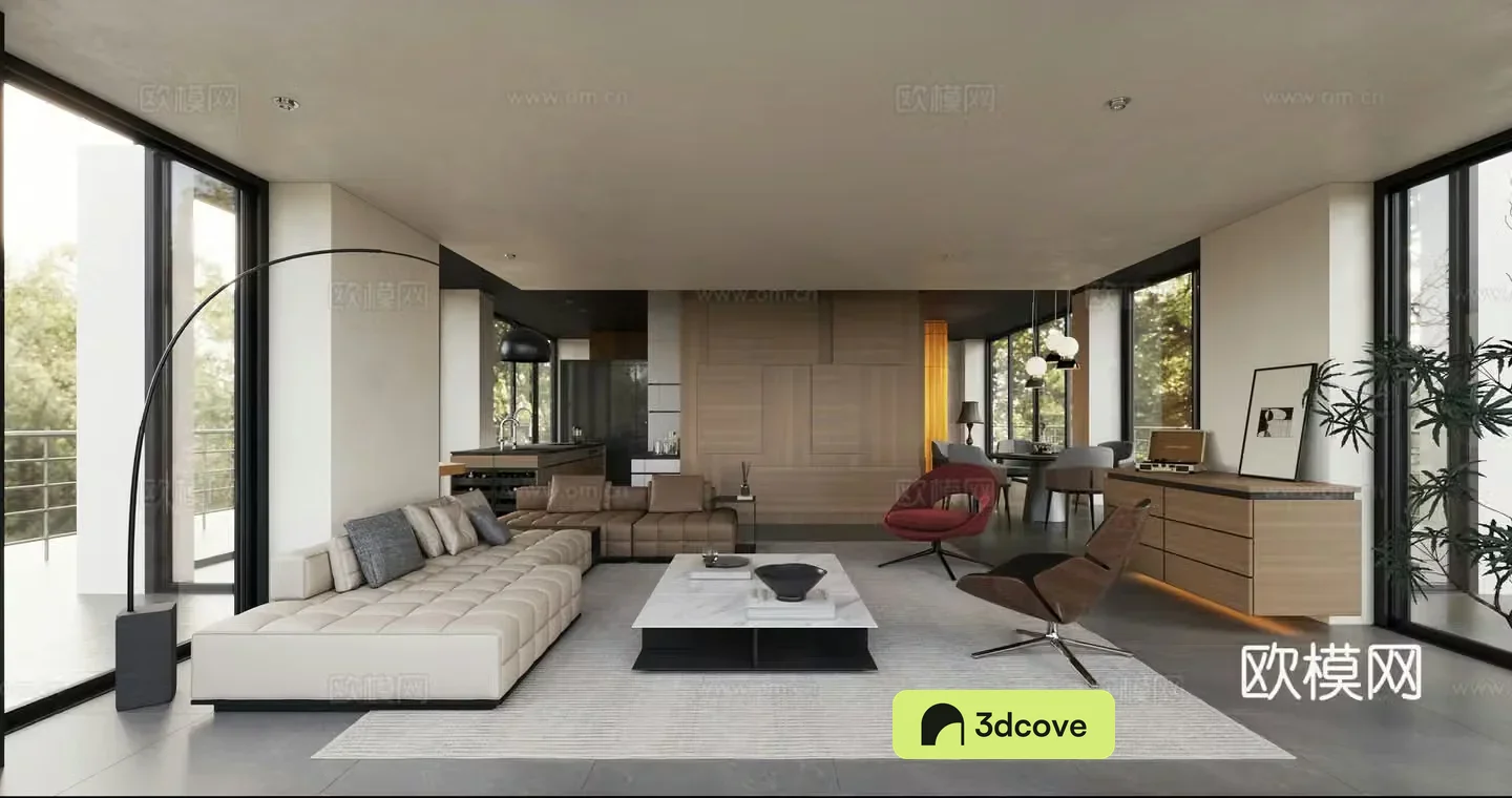 Italian minimalist villa living room large flat floor horizontal hall duplex living room