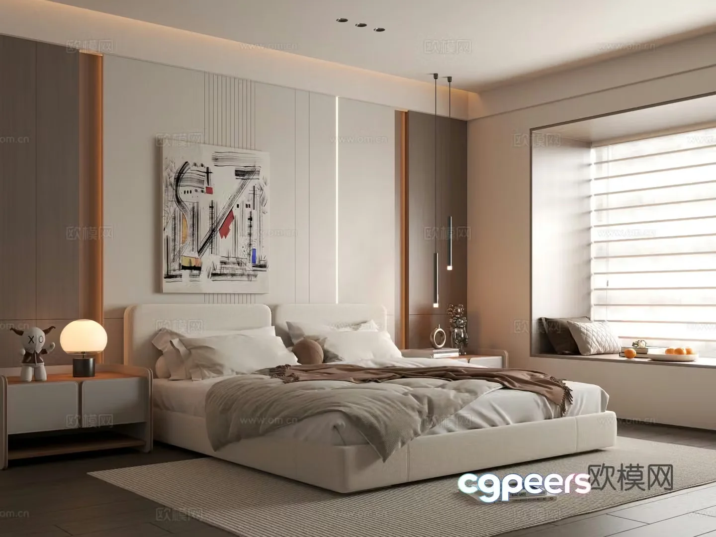 Modern bedroom Simple bedroom Bedroom Bedding combination Bedroom background wall 3d model