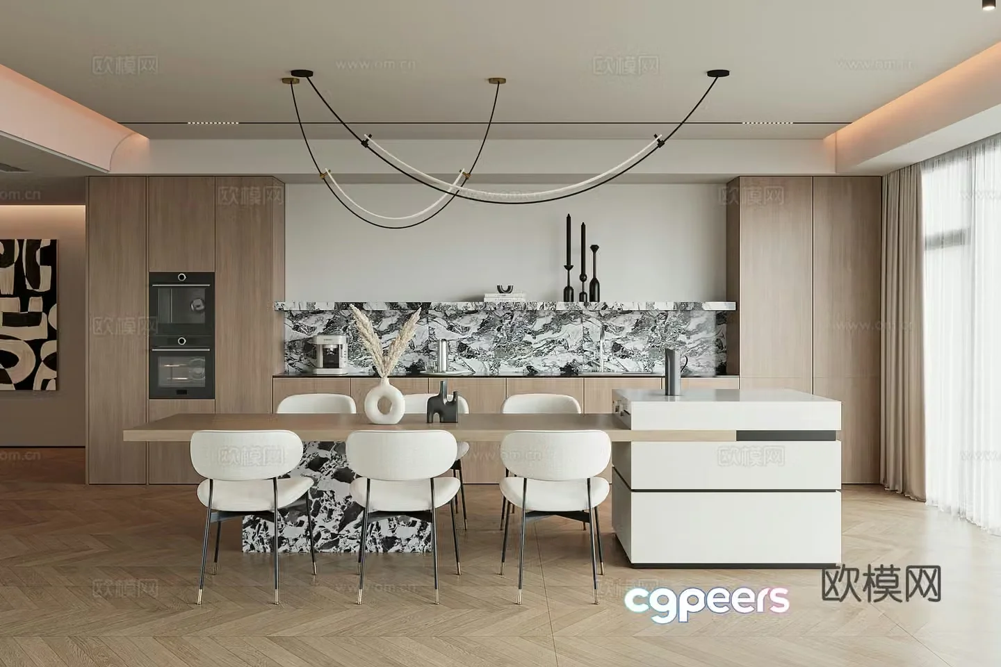 Modern light luxury restaurant 3D model