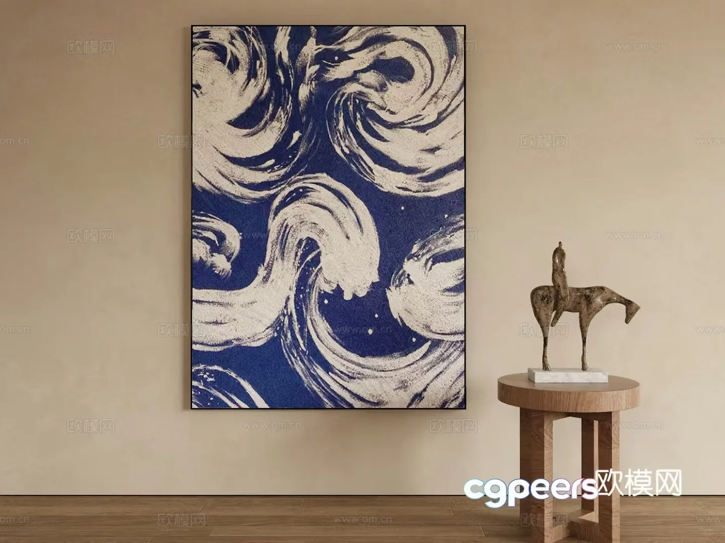 Modern decorative painting blue hanging painting 3d model
