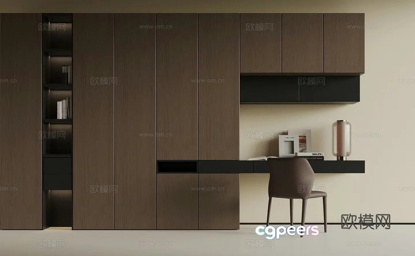 Modern Italian bookcase Desk Integrated cabinet Wardrobe 3D model