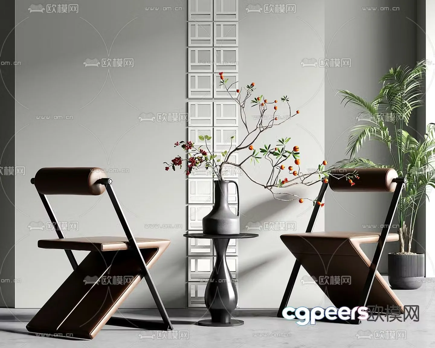 Leather chair casual chair table 3d model