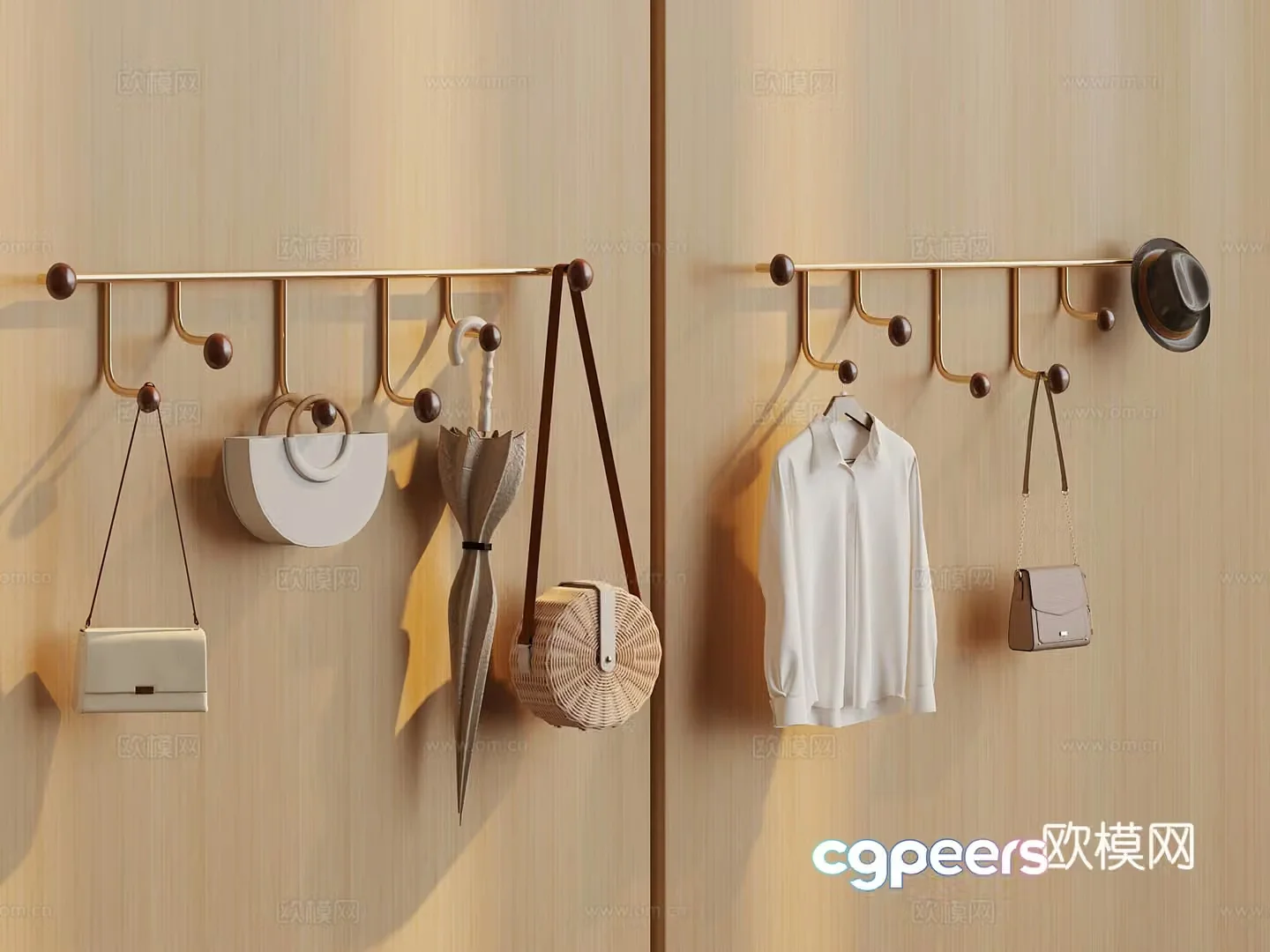 Modern hooks clothes hangers bags 3d model