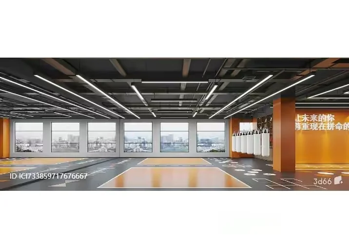 A Large Empty Room With A Basketball Court In The Center 3D Model – 14952 – VRAY Render