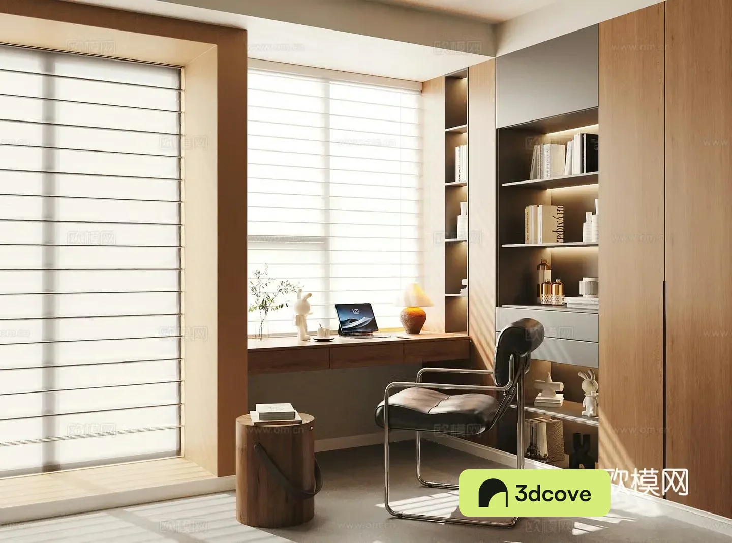 Modern medieval style bookcase study table integrated cabinet solid wood desk chair whole wall adult book
