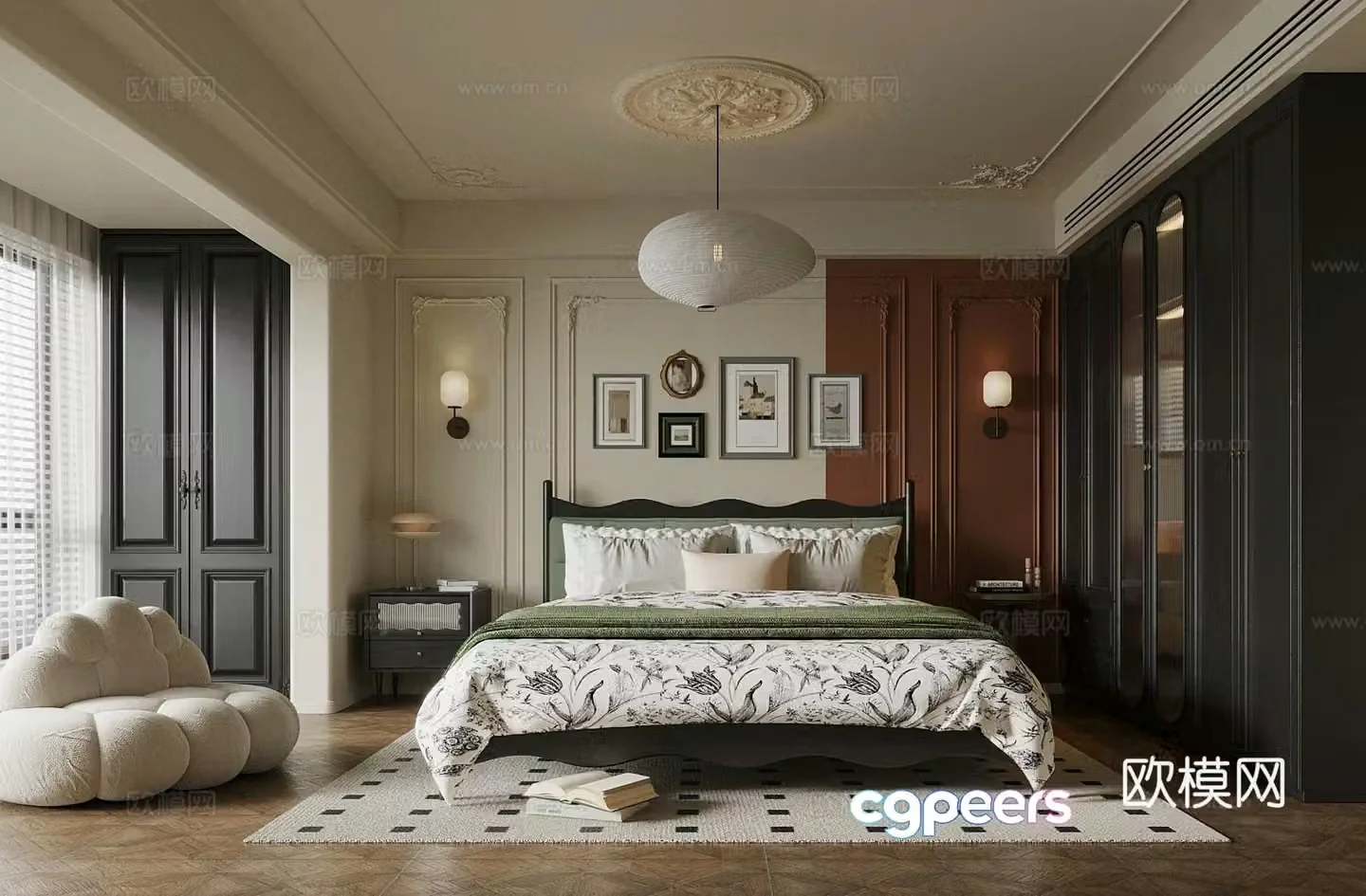 French bedroom master bedroom wardrobe bedside table decoration 3d model