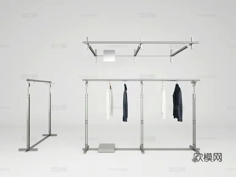 A Clothes Rack With Clothes Hanging On It 3D Model – 6416 – VRAY Render
