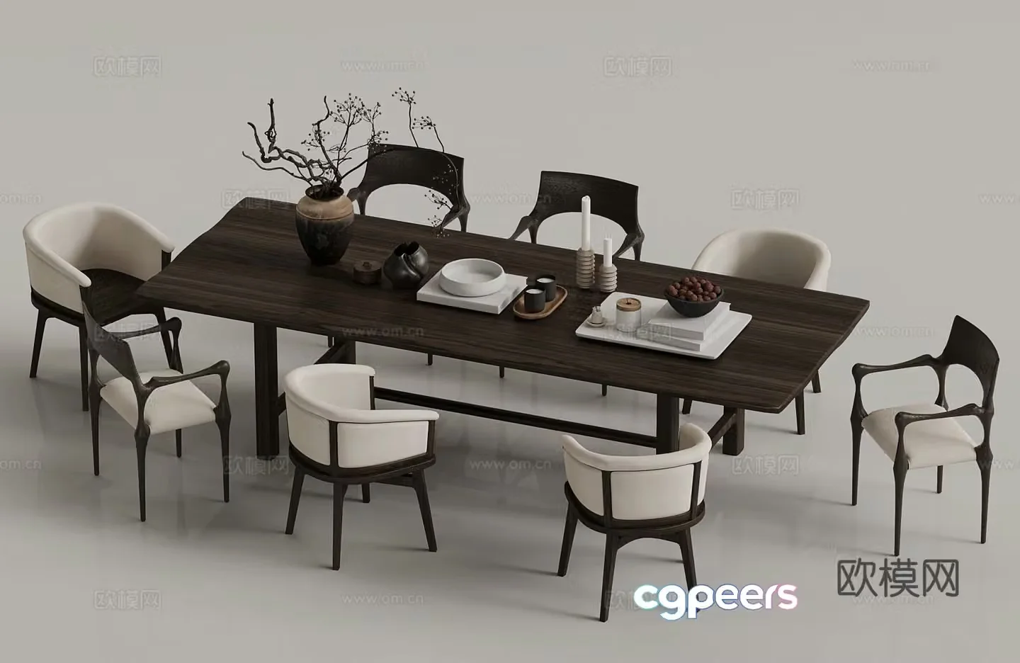 New Chinese dining table and chairs decorative ornaments 3D model