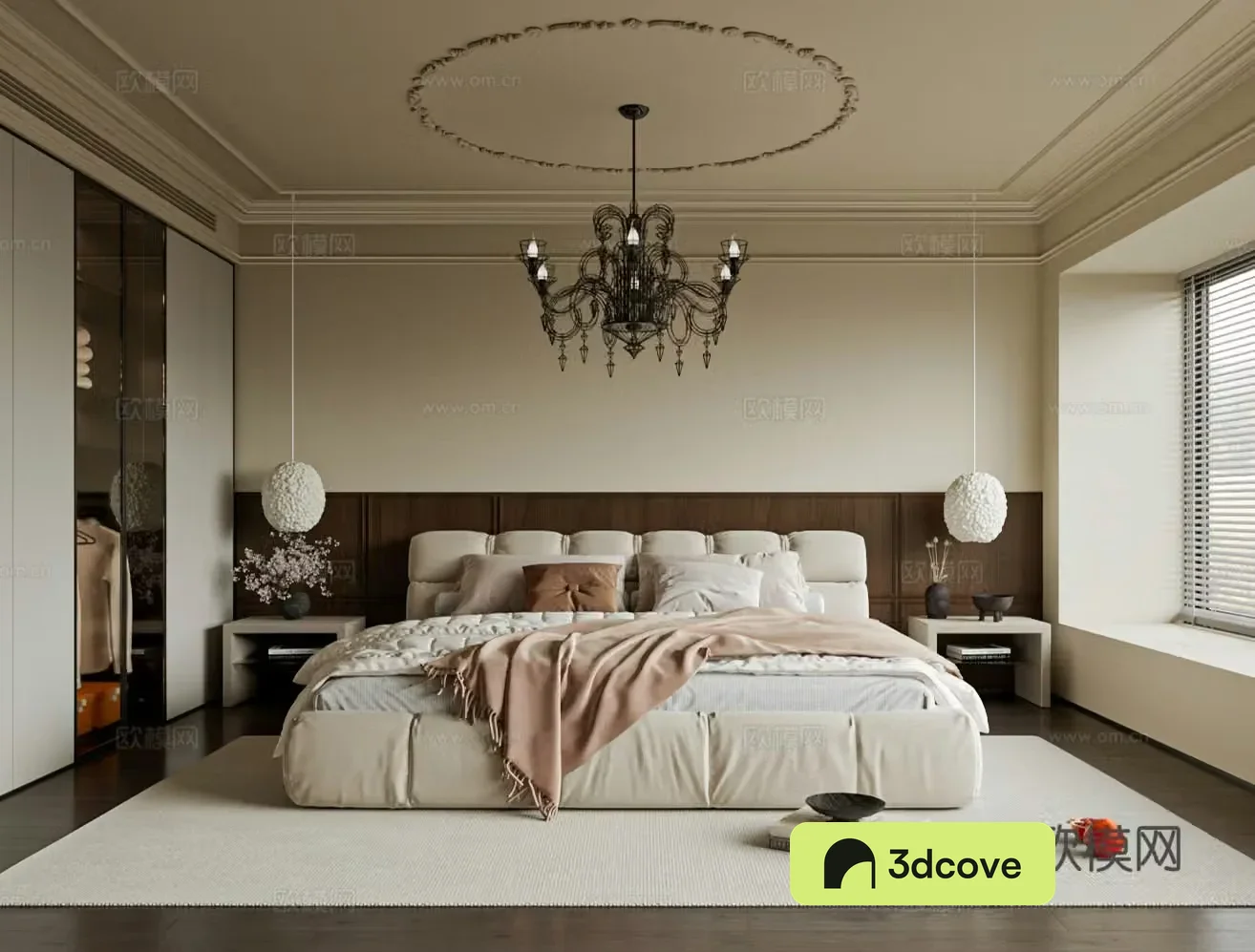 French bedroom bed nightstand accessories curtains carpet