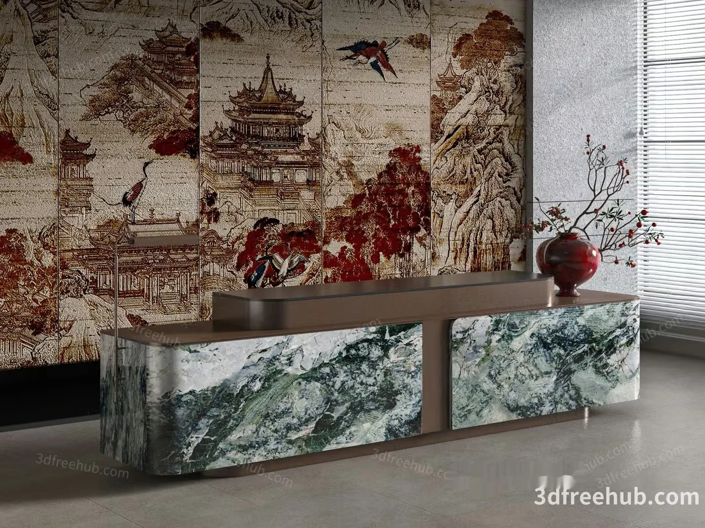 Modern Chinese-Inspired Decor 3D Model – 21989 – VRAY Render