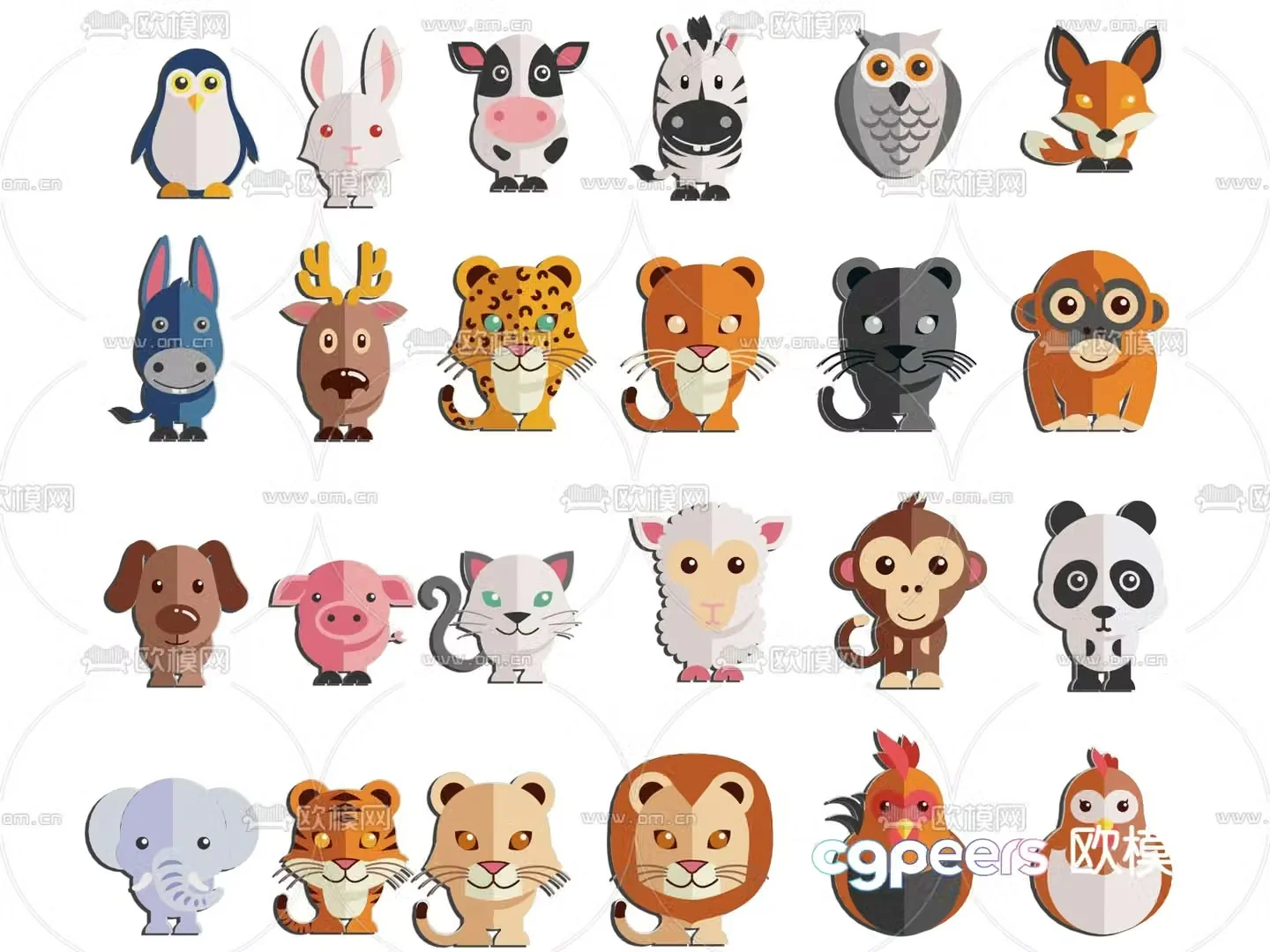 Animal paper cut small animal wall decoration cartoon icon 3d model