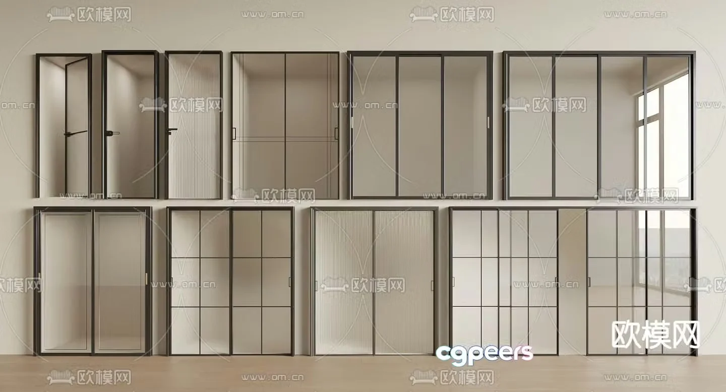 Single-open door sliding door glass single-open door Changhong glass door 3D model