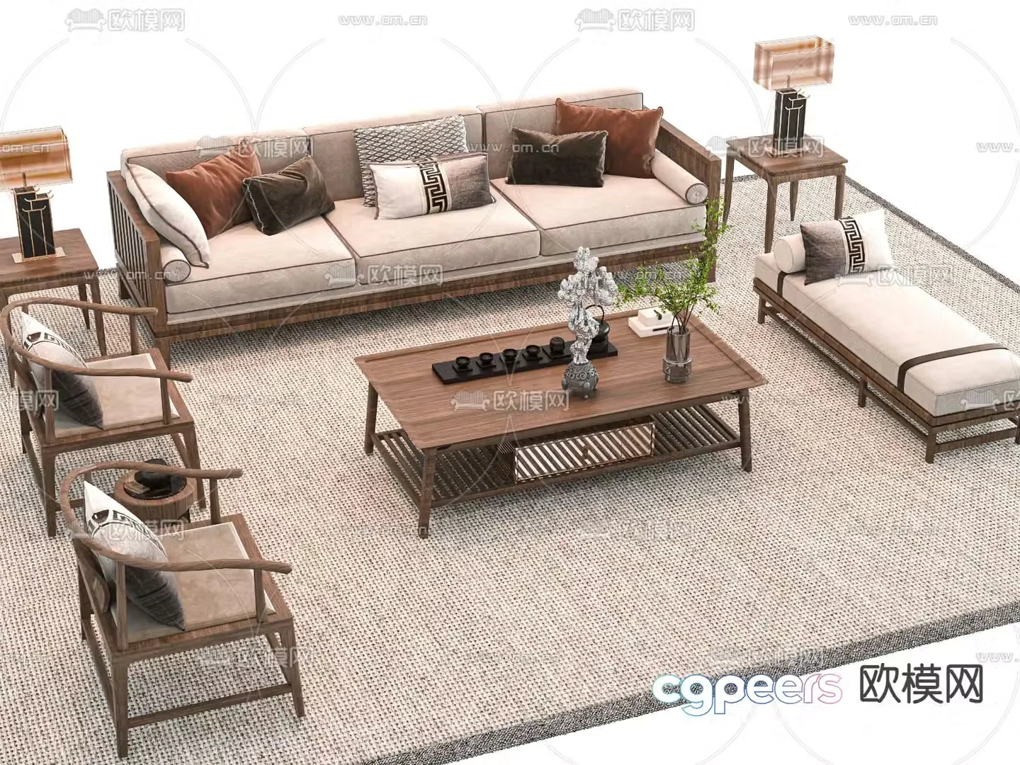 New Chinese style modular sofa 3d model