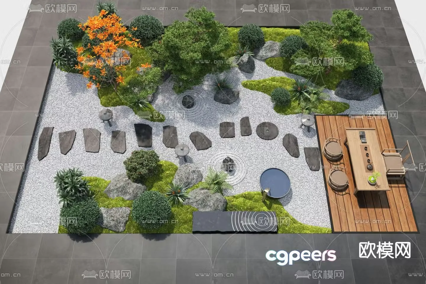Courtyard landscape dry landscape 3d model