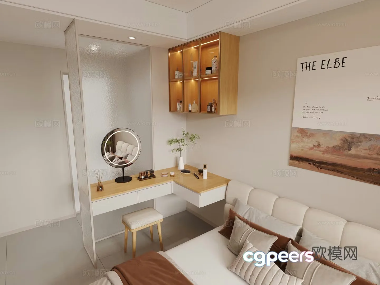 Cream log style dressing table 3d model