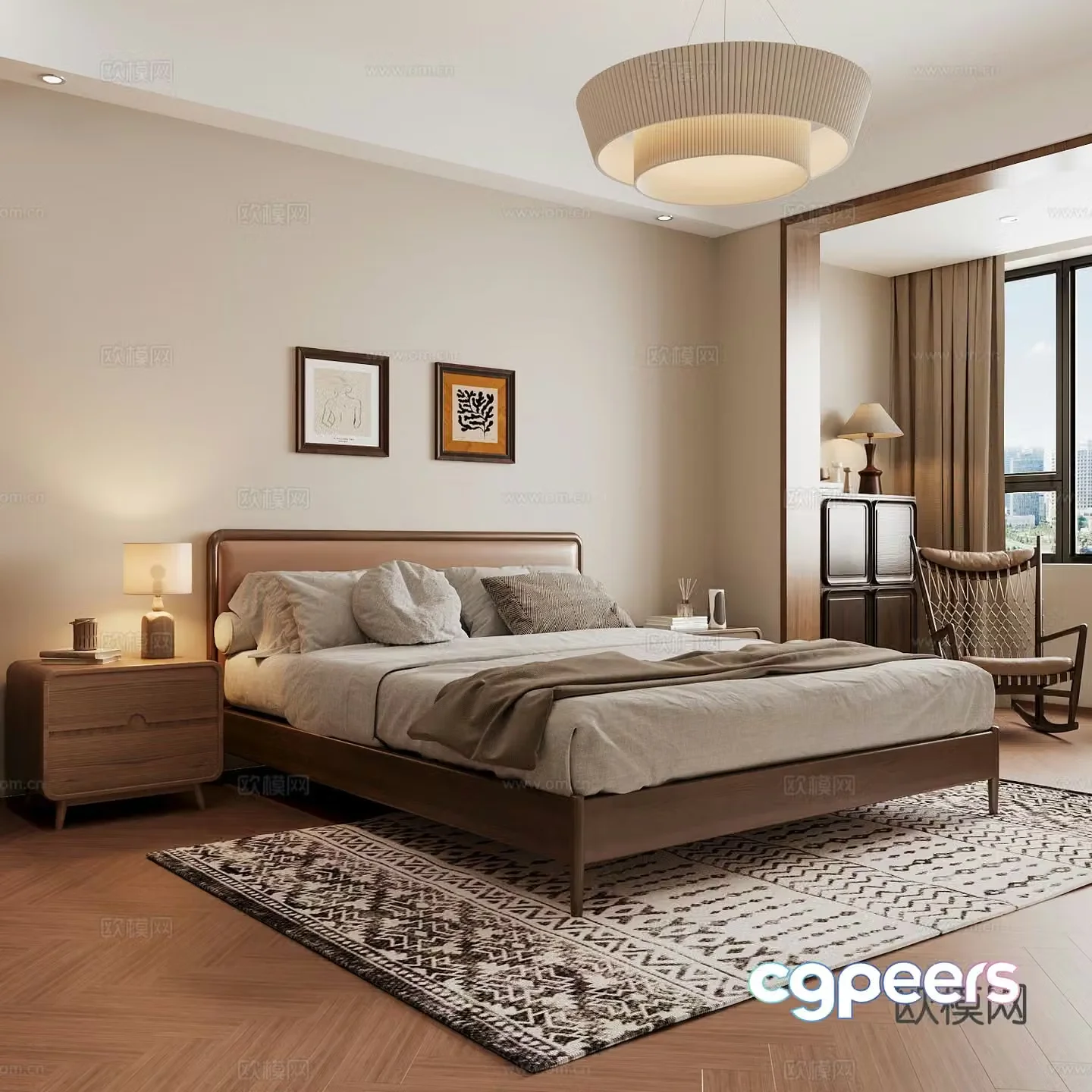 Middle-aged home bedroom Wasabi style bedroom Secondary bedroom Master bedroom Bathroom Window bedroom 3D model
