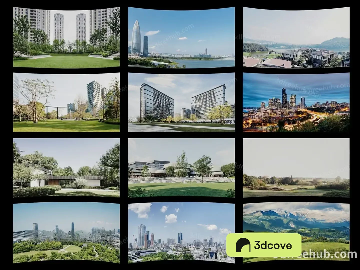 A Collection Of 3D Renderings Of Various Citysc