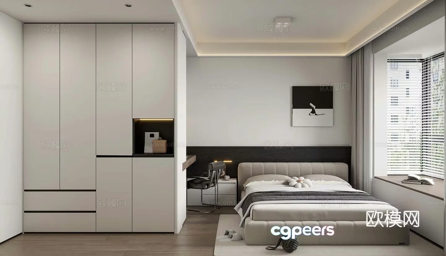 Modern minimalist bedroom second bedroom 3d model