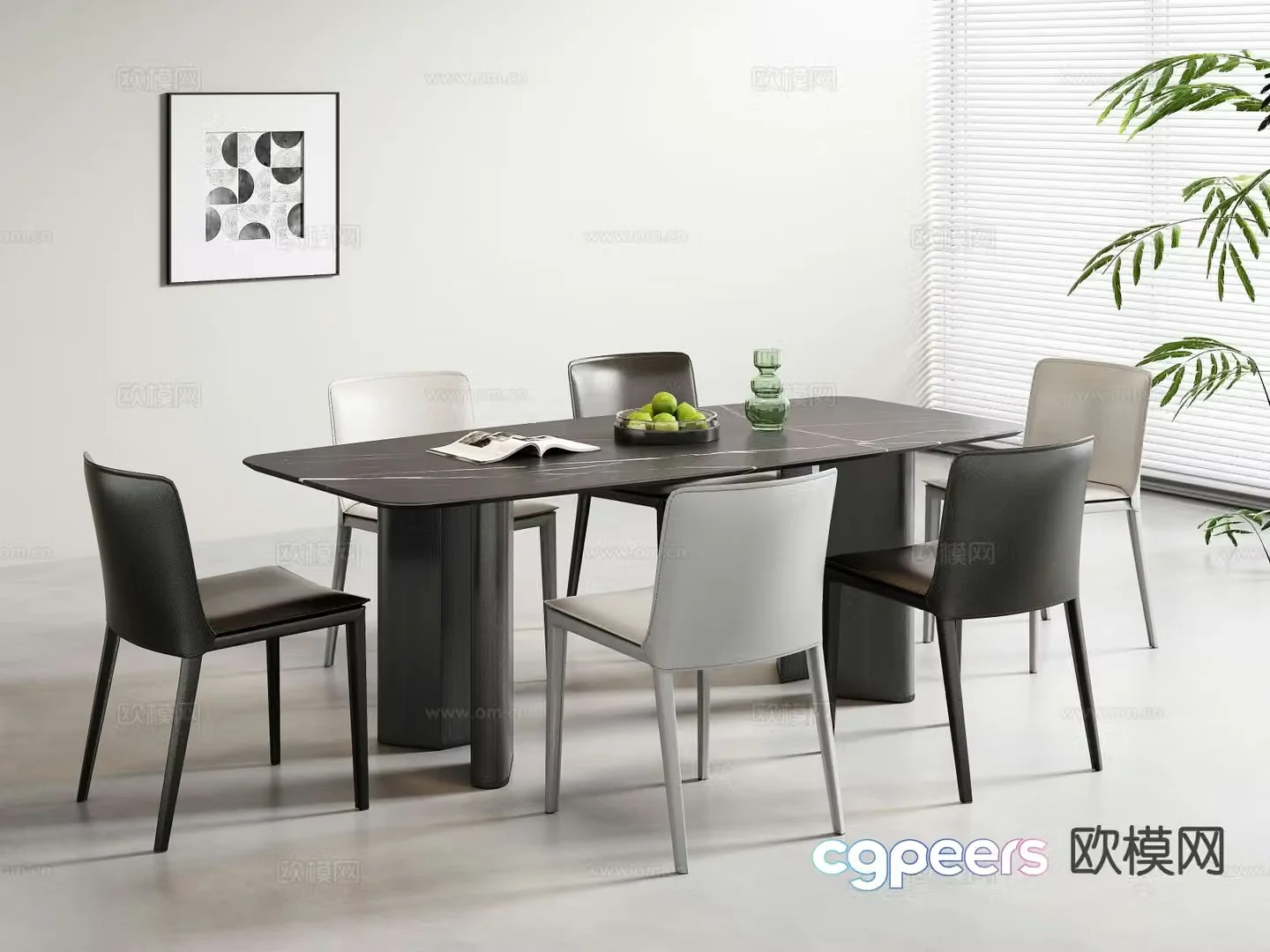 Italian minimalist dining table and chairs 3D model