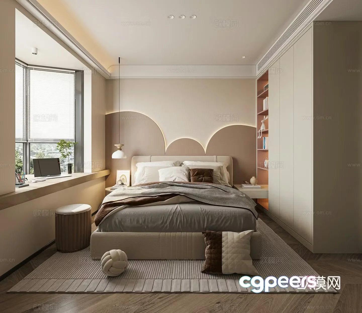 Creamy Bedroom 3d Model