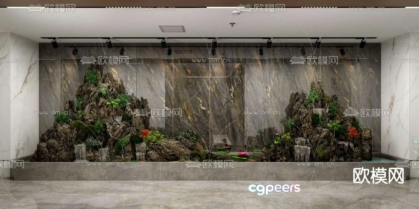 Rockery fish pond landscape sketch 3D model