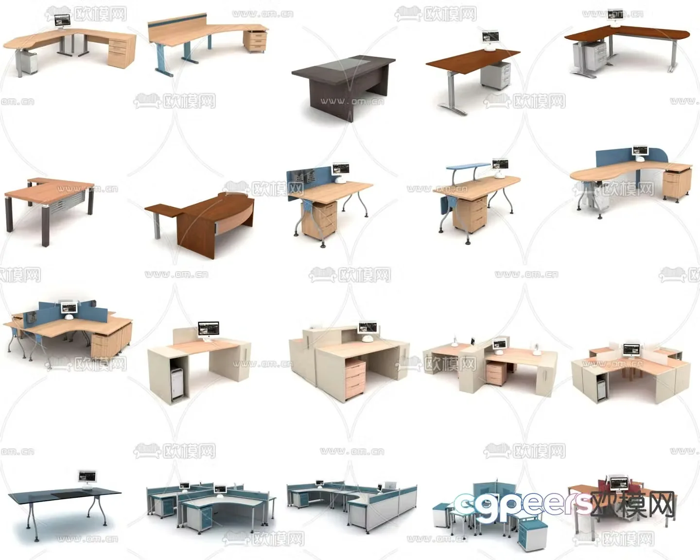 Office furniture computer desk staff desk desk desk card space desk 3d model