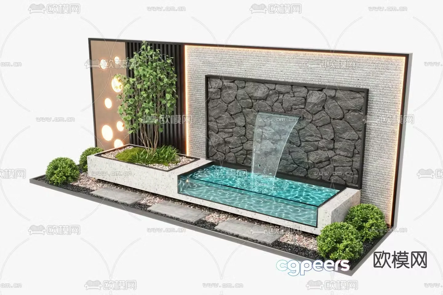 New Chinese style fountain water feature wall falling water wall 3D model