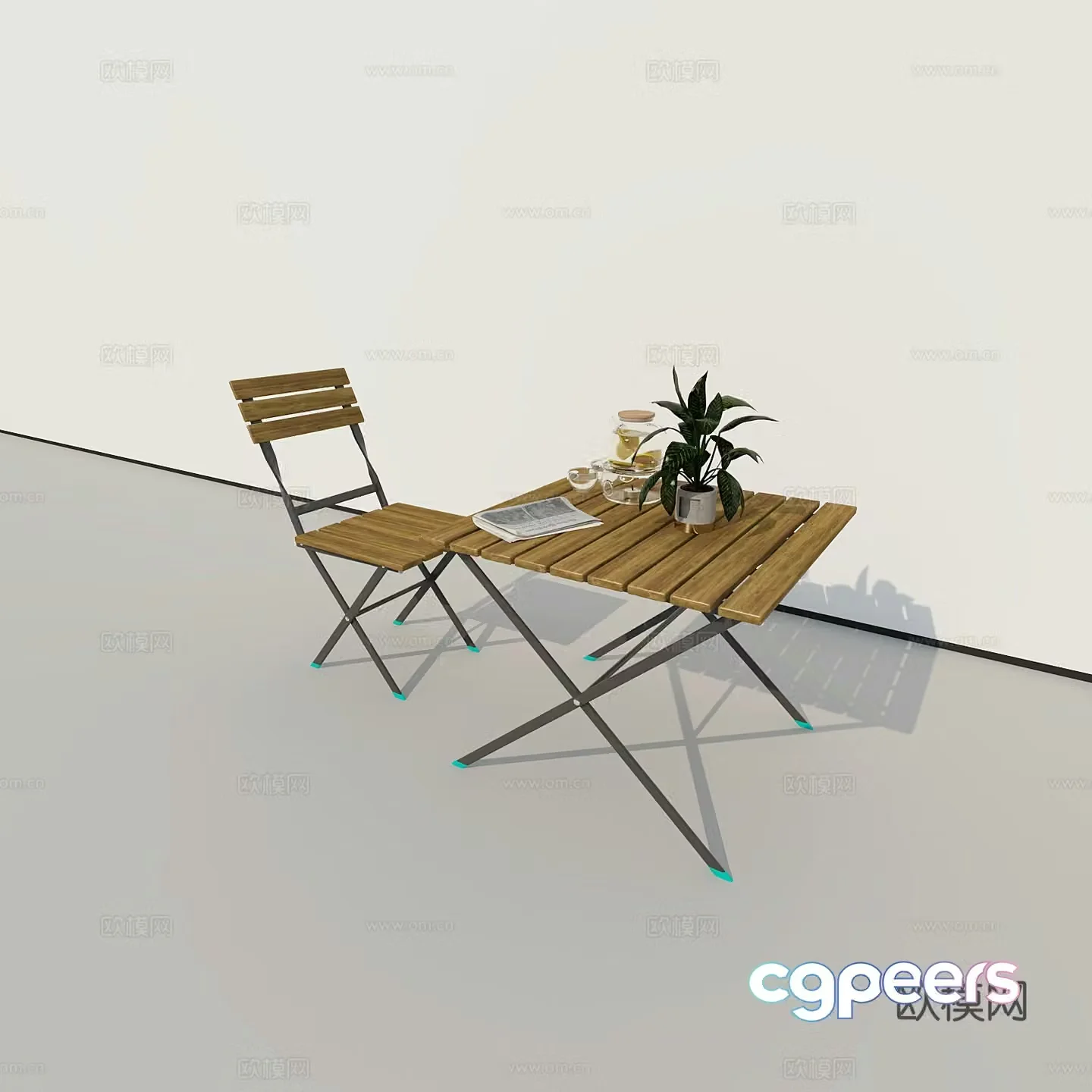 Modern industrial outdoor table and chair combination 3D model