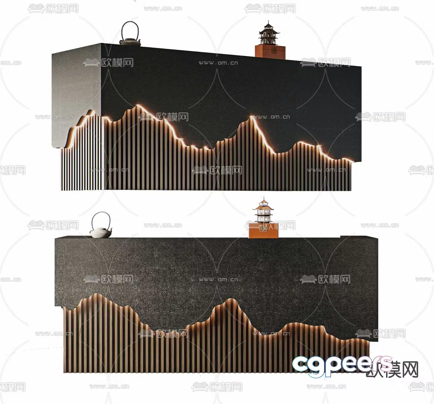 New Chinese style reception desk front desk service desk 3d model