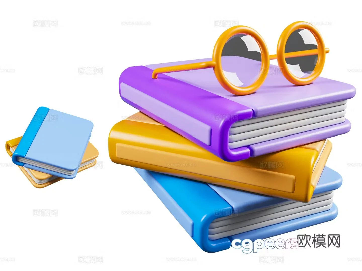 Cartoon style books book and glasses cartoon education theme 3d model