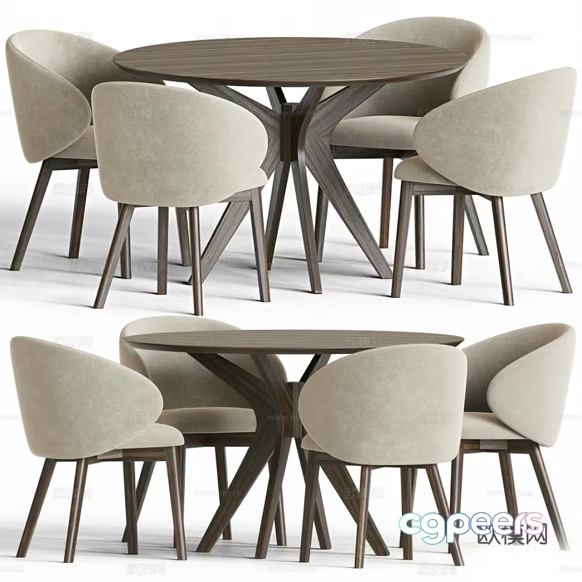Modern Italian round dining table and chair 3d model