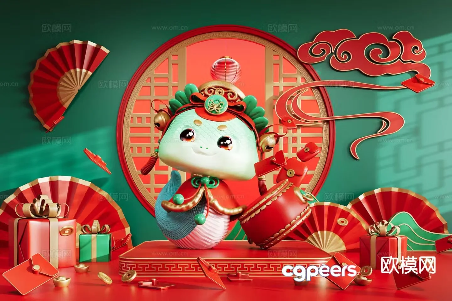 National trend of the Year of the Snake Spring Festival baby snake display 3D model