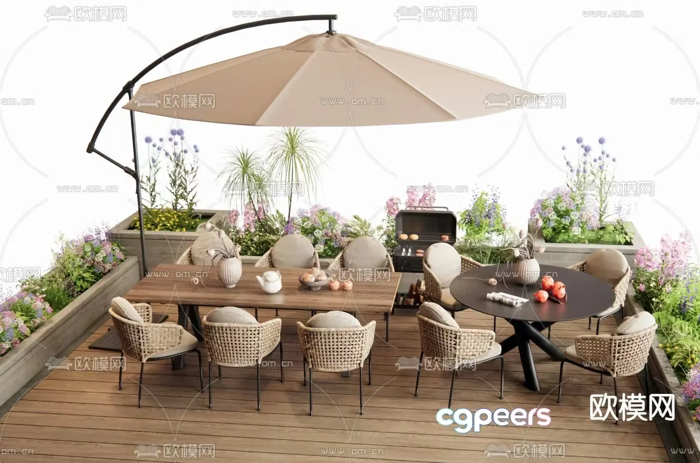 Outdoor tables and chairs courtyard tables and chairs 3d model