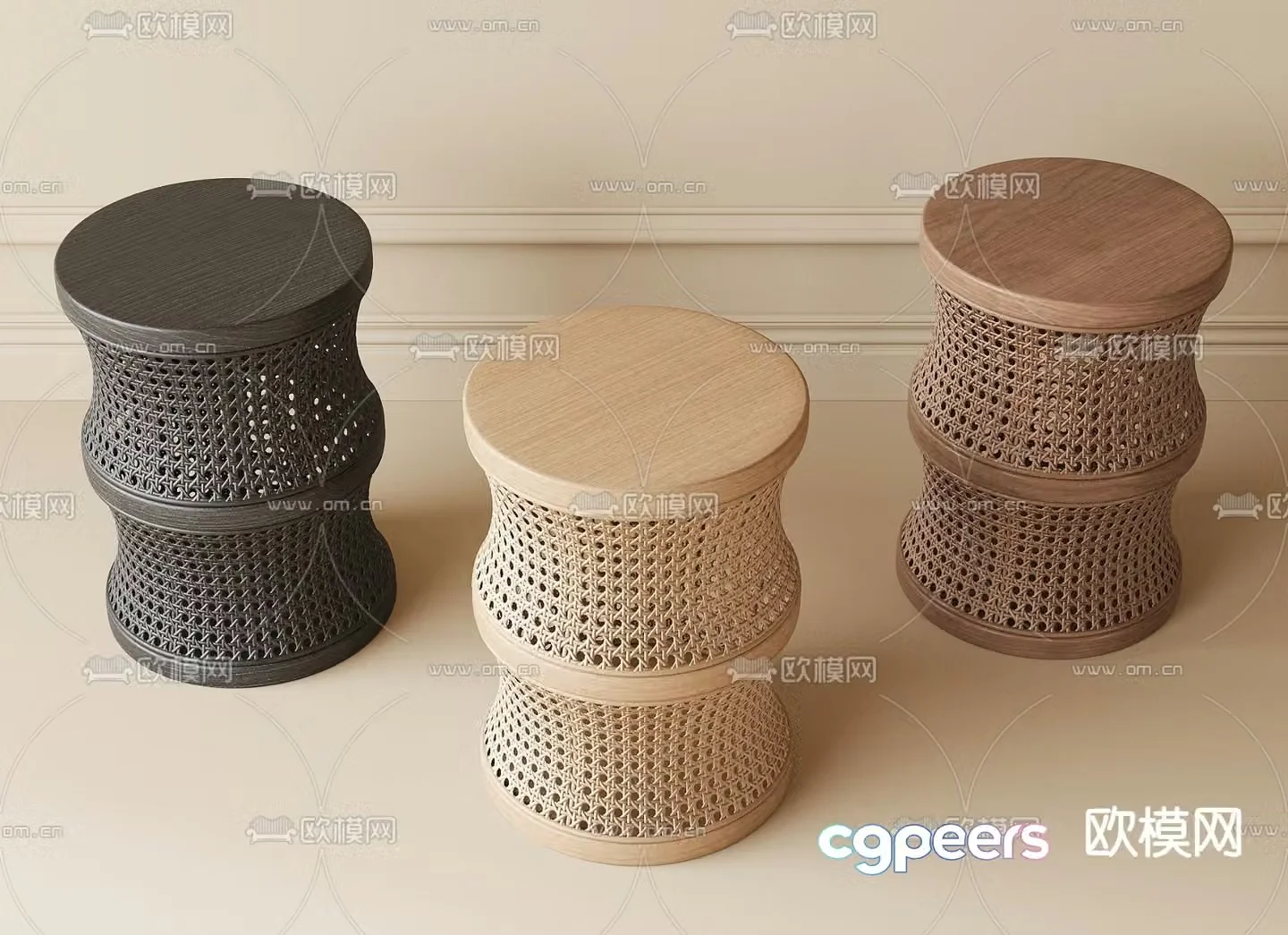 Modern rattan stool round stool 3d model