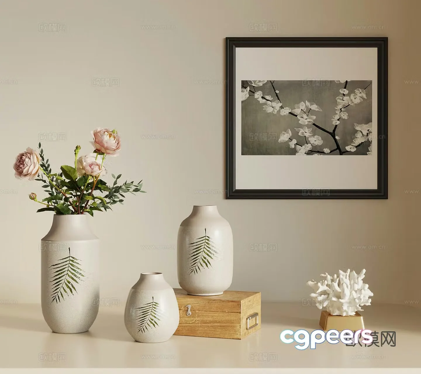Modern green plants ornaments decorative painting 3d model