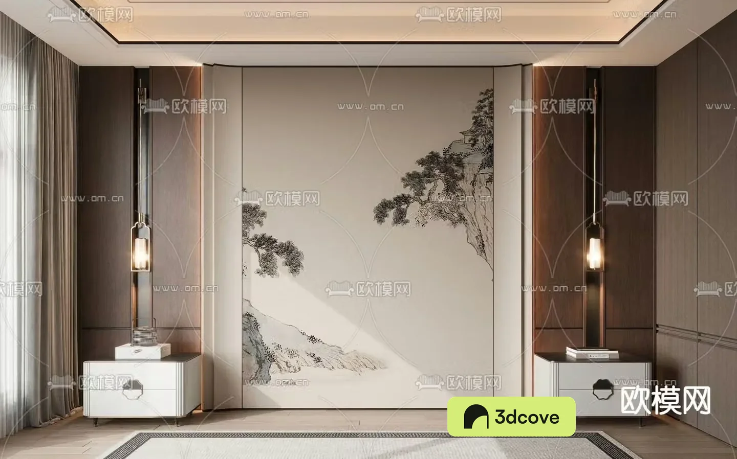 New Chinese style background wall bedside background