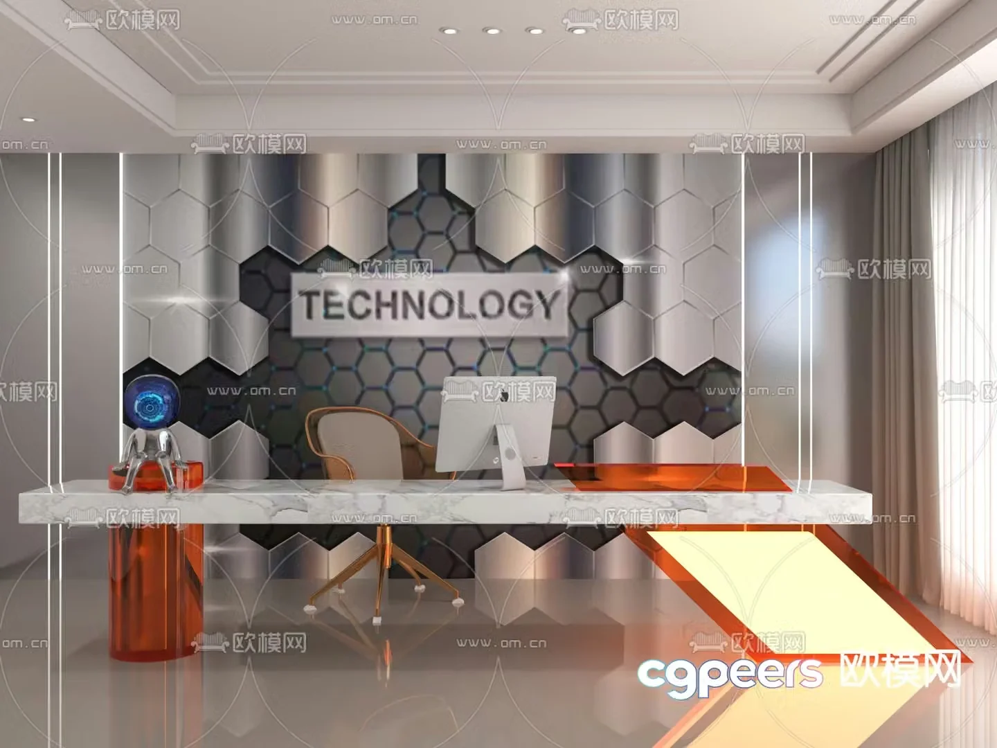 Modern front desk information desk 3d model