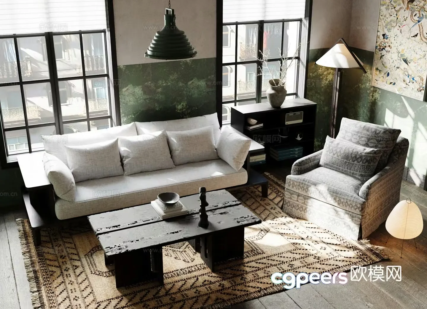 Middle style living room sofa 3d model