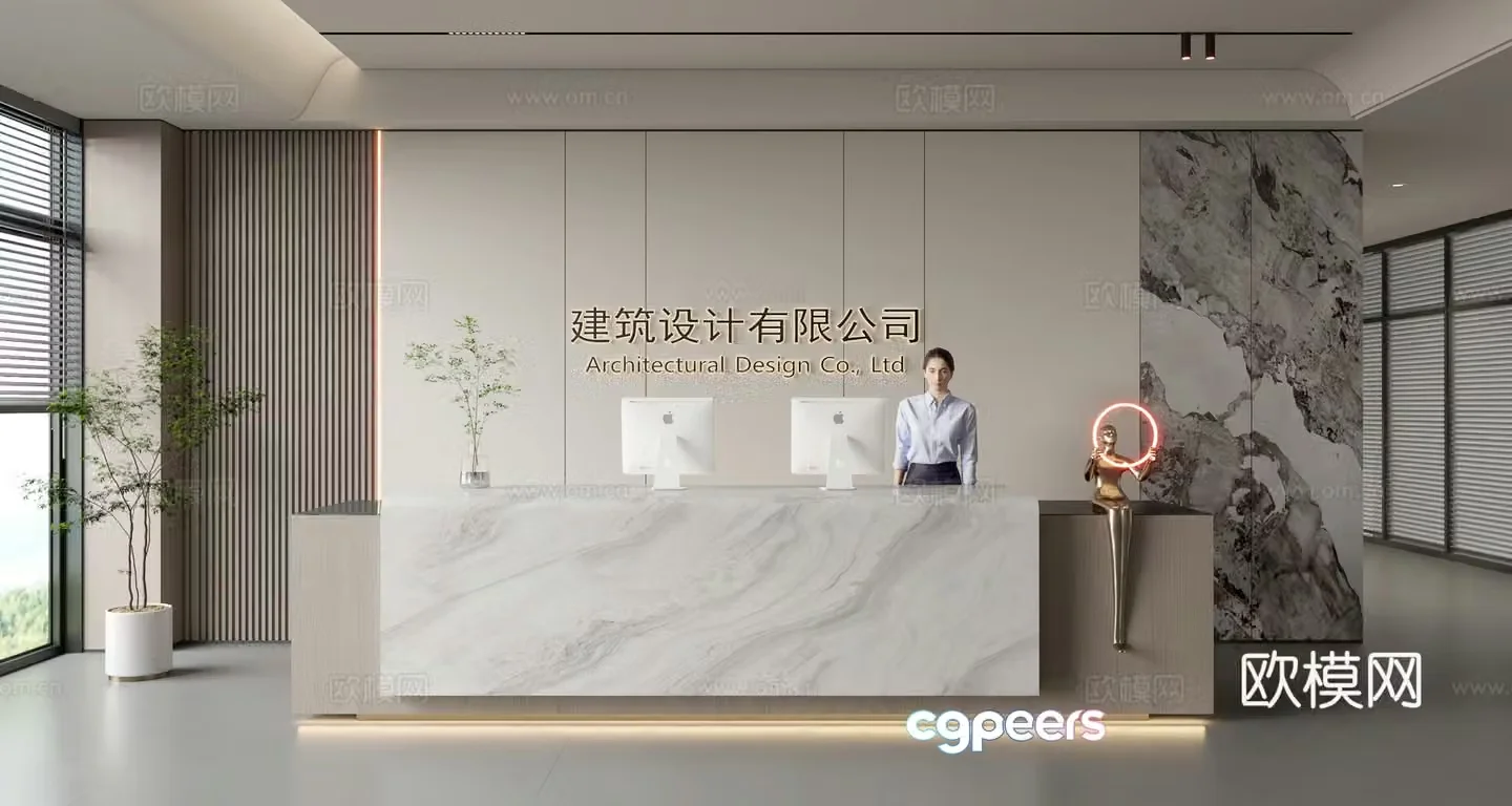 Modern company front desk reception area bar reception desk service desk company front desk background 3D model